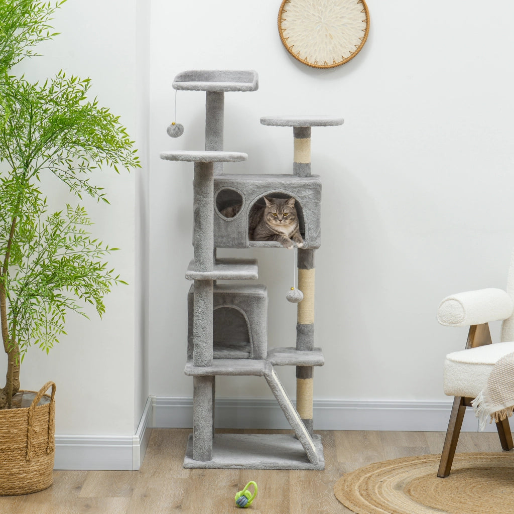 Albero per Gatti con Piattaforme Cuscini e Tunnel ¨C Zephmum ¨C Grigio Chiaro