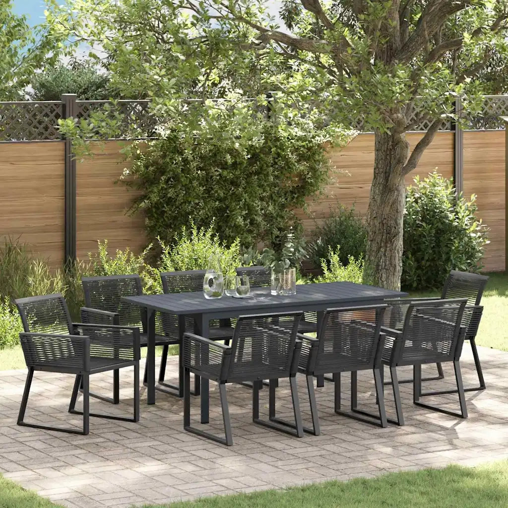 Set da Pranzo per Giardino 9 pcs Nero polyrattan