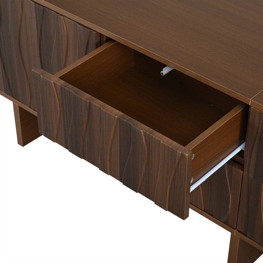 Mobile TV 180 x 40 x 56 cm con 4 cassetti e 2 ante, design ondulato, per TV fino a 75 pollici, colore noce