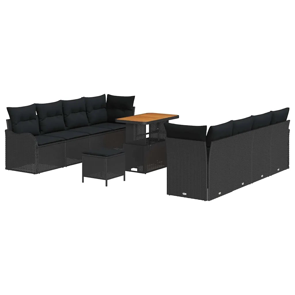 Set Divano da Giardino con cuscino 11 pcs Nero polyrattan
