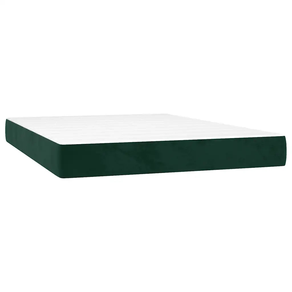 Letto a Molle con Materasso e LED Verde Scuro 140x200cm Velluto 3136308
