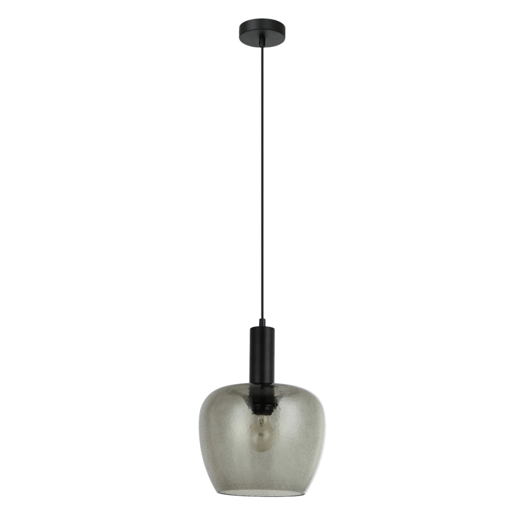 Lampada sospensione loft nera vetro fumé E27 Italux