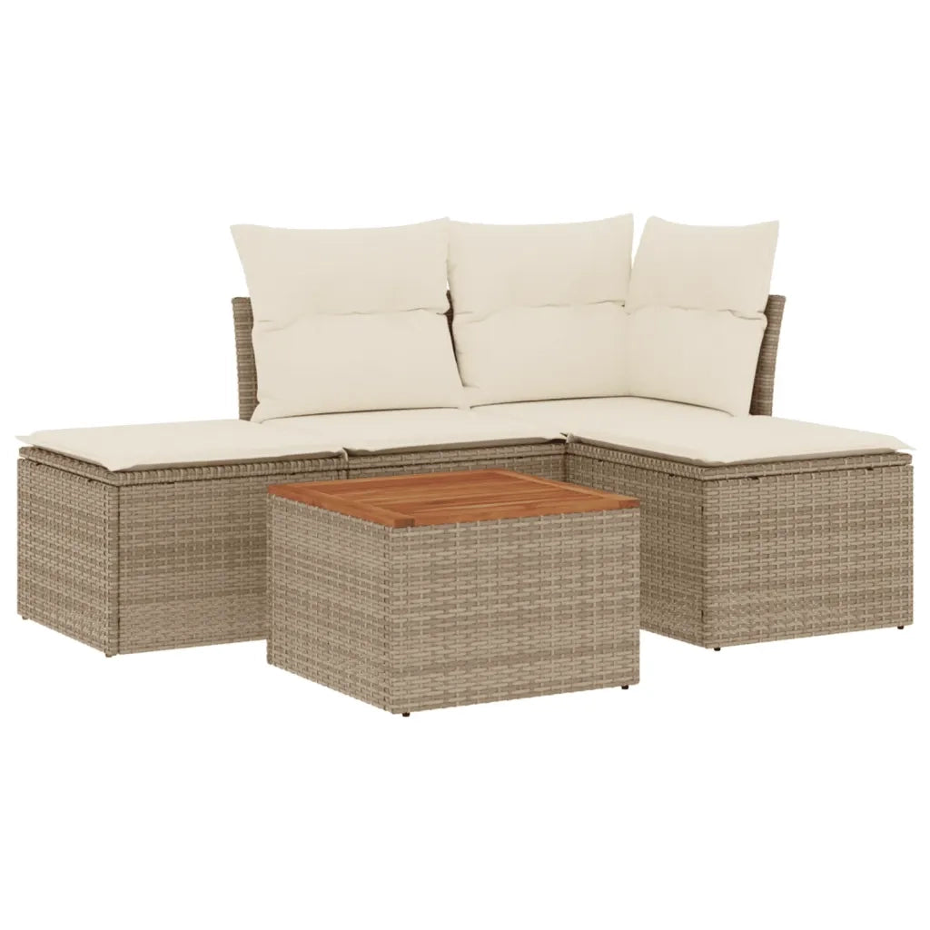 Set Divano da Giardino 5 pz con Cuscini Beige in Polyrattan 3255918