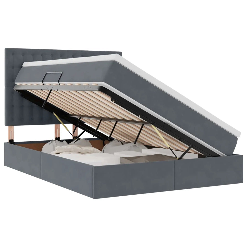 Letto con contenitore e LED Grigio scuro 140 x 190 cm Velluto