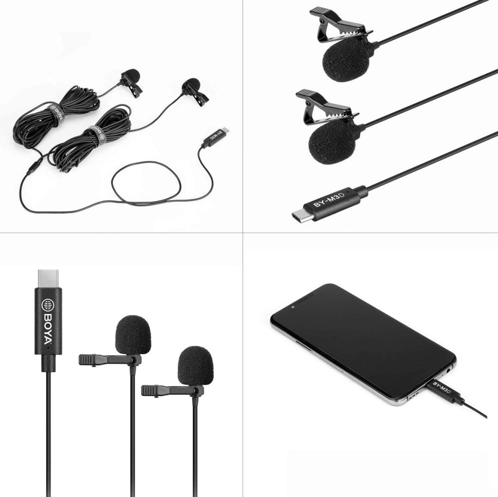 Microfoni Lavalier BOYA BY-M3D Digitali a Doppia Testa USB tipo C compatibili con iPad Pro, Mac PC