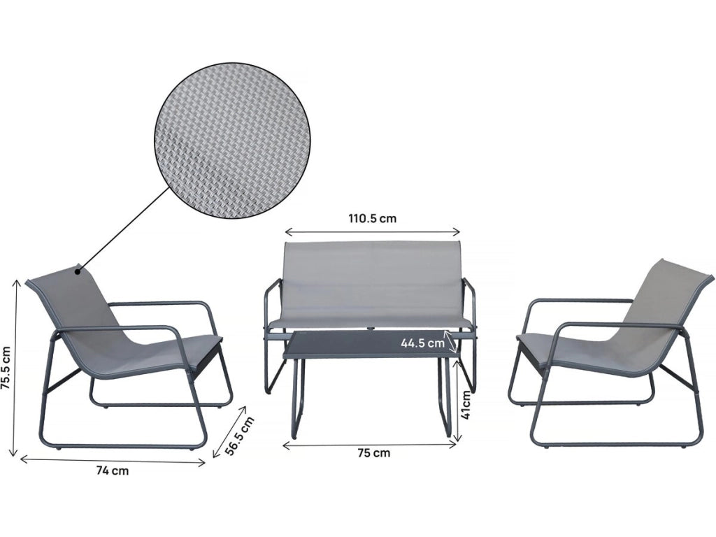 Set di mobili da giardino in metallo "Fortaleza" - 4 posti - Grigio chiaro