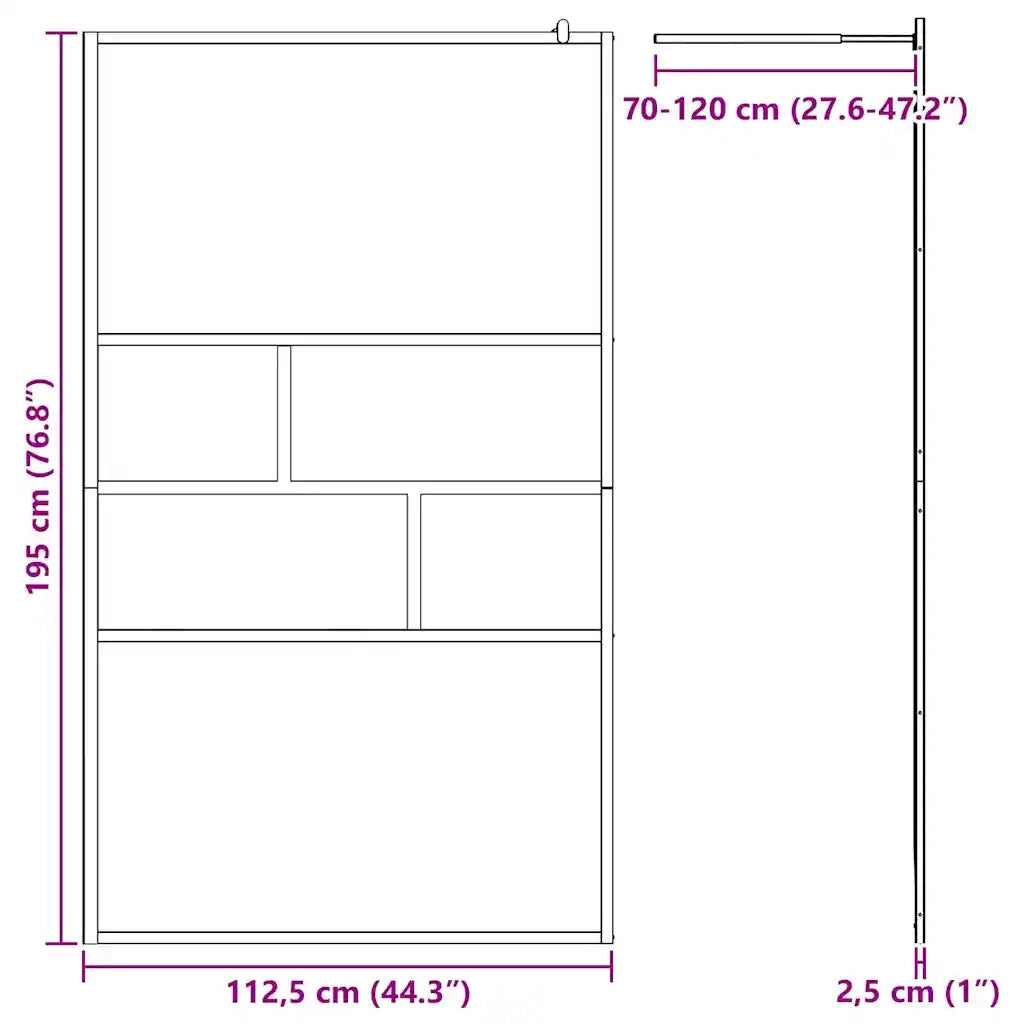 Parete Doccia Walk-in Nero 115 x 195 x 0,5 cm Vetro e Alluminio 42025250
