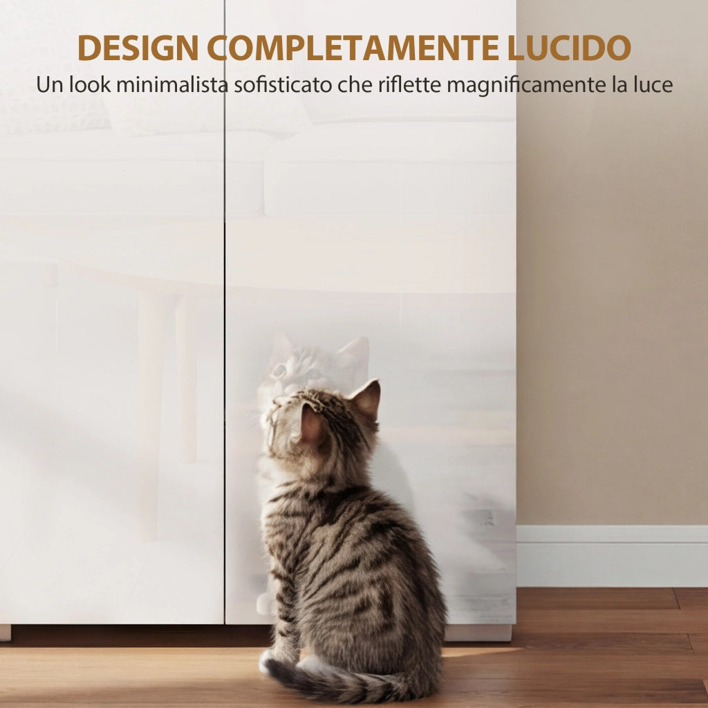 Credenza da Cucina Alta 68x34x180 cm Mobile Dispensa con Ante Soft-Close in MDF Bianco Lucido