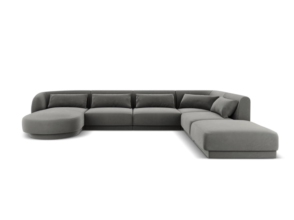 Cosmopolitan Design - Divano panoramico destro "Tulum" 6 posti in velluto grigio chiaro 