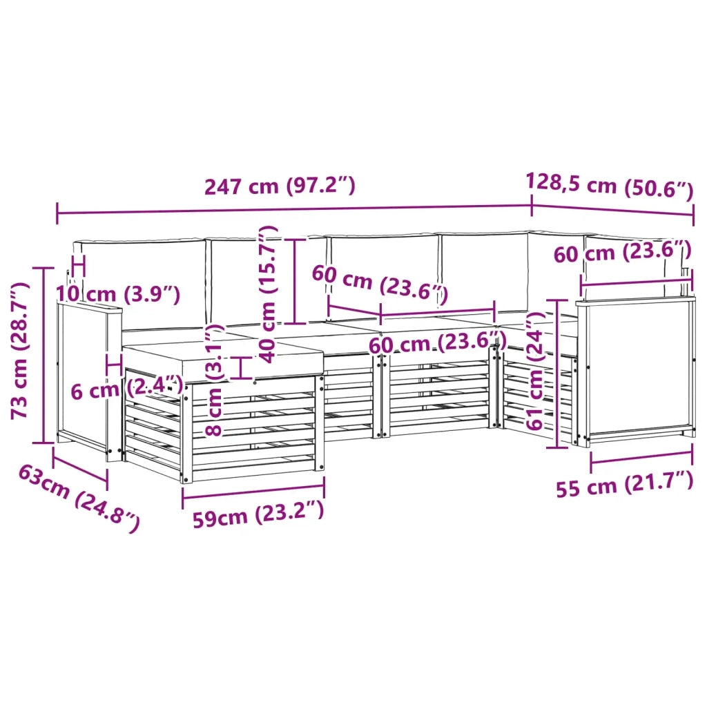 Set divano sezionale con cuscino 5 pcs Naturale 3384554