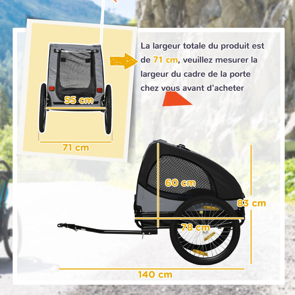 Rimorchio per bicicletta cane ¨C Minimal ¨C Nero 140x71x83 cm
