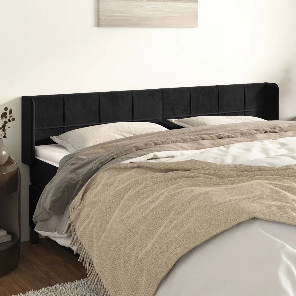 Testiera ad Orecchio-Testata con Orecchie Nera 203x16x78/88 cm in Velluto 779556