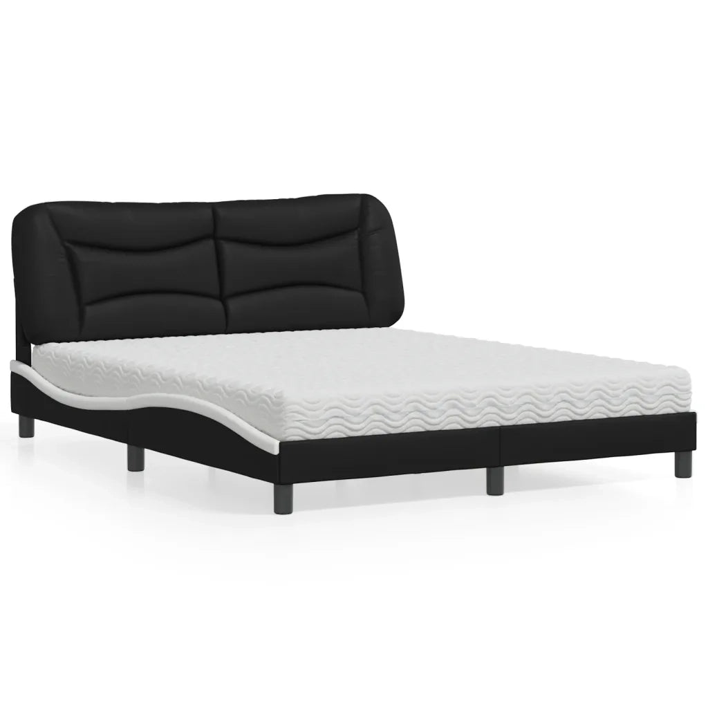 Letto con Materasso Hvar Nero e Bianco 160x200cm Similpelle