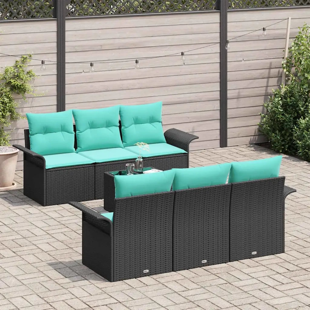 Set Divano da Giardino con cuscino 7 pcs Nero e Turchese 3353925