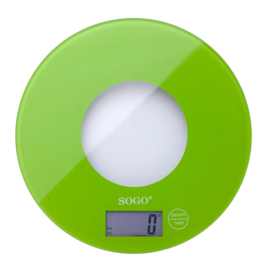 Bilancia da cucina digitale con display LCD, capacità 5kg graduazione 1g, corpo vetro colorato verde - SOGO