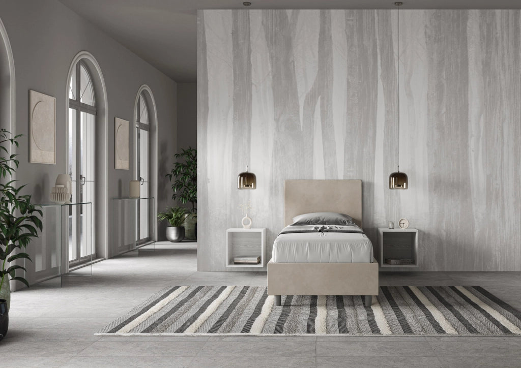BS COM Letto singolo contenitore imbottito 80x210 microfibra sabbia