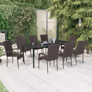Set da Pranzo per Giardino 9 pz con Cuscini Marrone e Nero 3099388