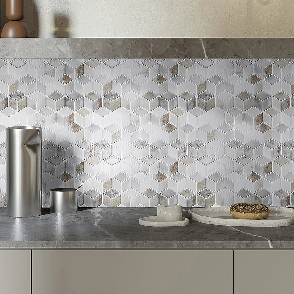 Set 10 Pannelli Adesivi Piastrelle per Muro Parete 30.5cm Decorazione Geometrica