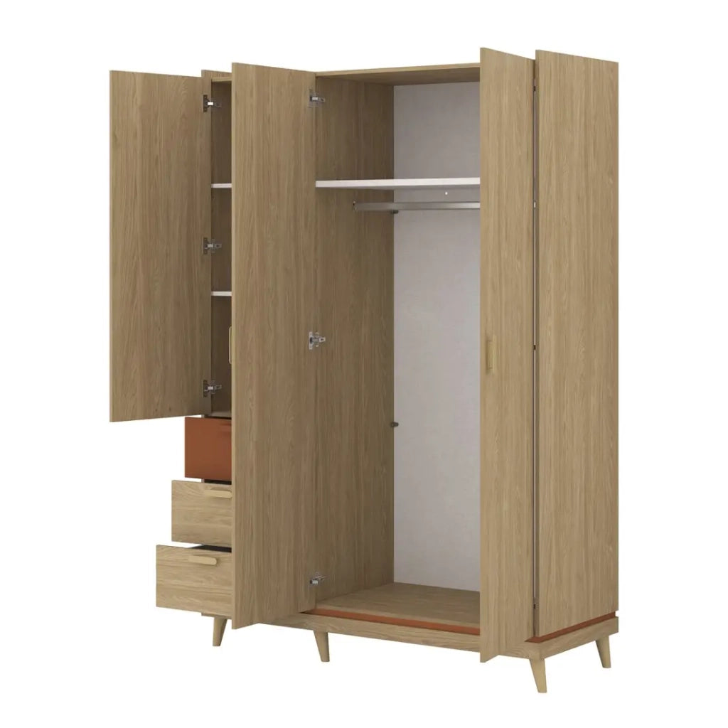 Armadio NOKI – 3 porte in rovere chiaro e moka – Stile scandinavo