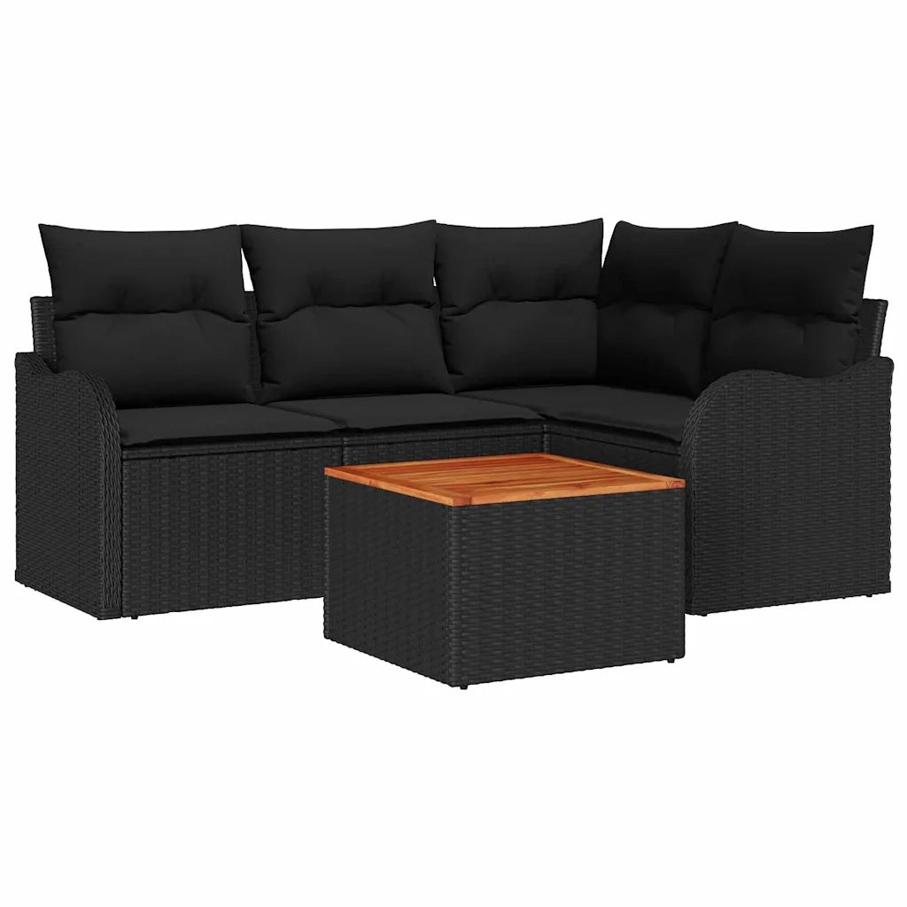 Set Divano da Giardino con cuscino 5 pcs Nero polyrattan