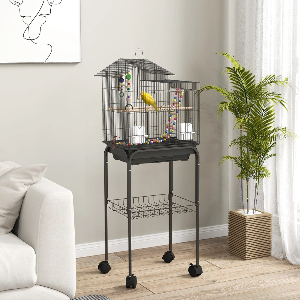 Voliera per Uccelli con Ruote ¨C Minimal ¨C 46x36x120 cm Nero