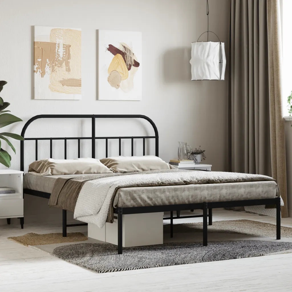 Letto matrimoniale | Letto per adulti | Giroletto con Testiera in Metallo Nero 140x190 cm
