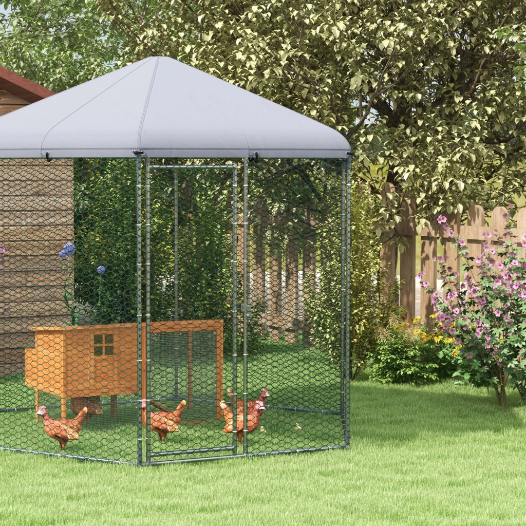 Pollaio da giardino con recinto - Xylo - 5m2 grigio 2,8x2,45x2,46m