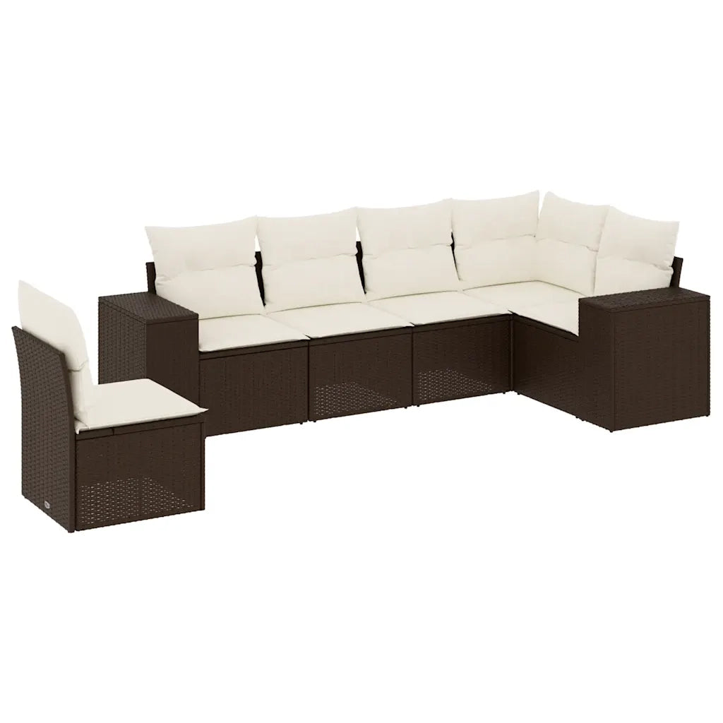 Set Divano da Giardino 6 pz con Cuscini Marrone in Polyrattan 3222632