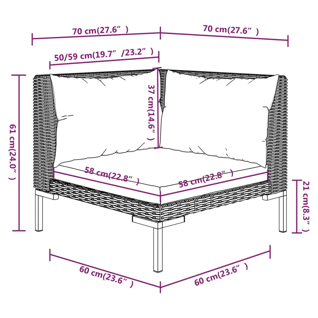 Divani da Giardino 5 pz con Cuscini in Polyrattan Grigio Scuro 3099840
