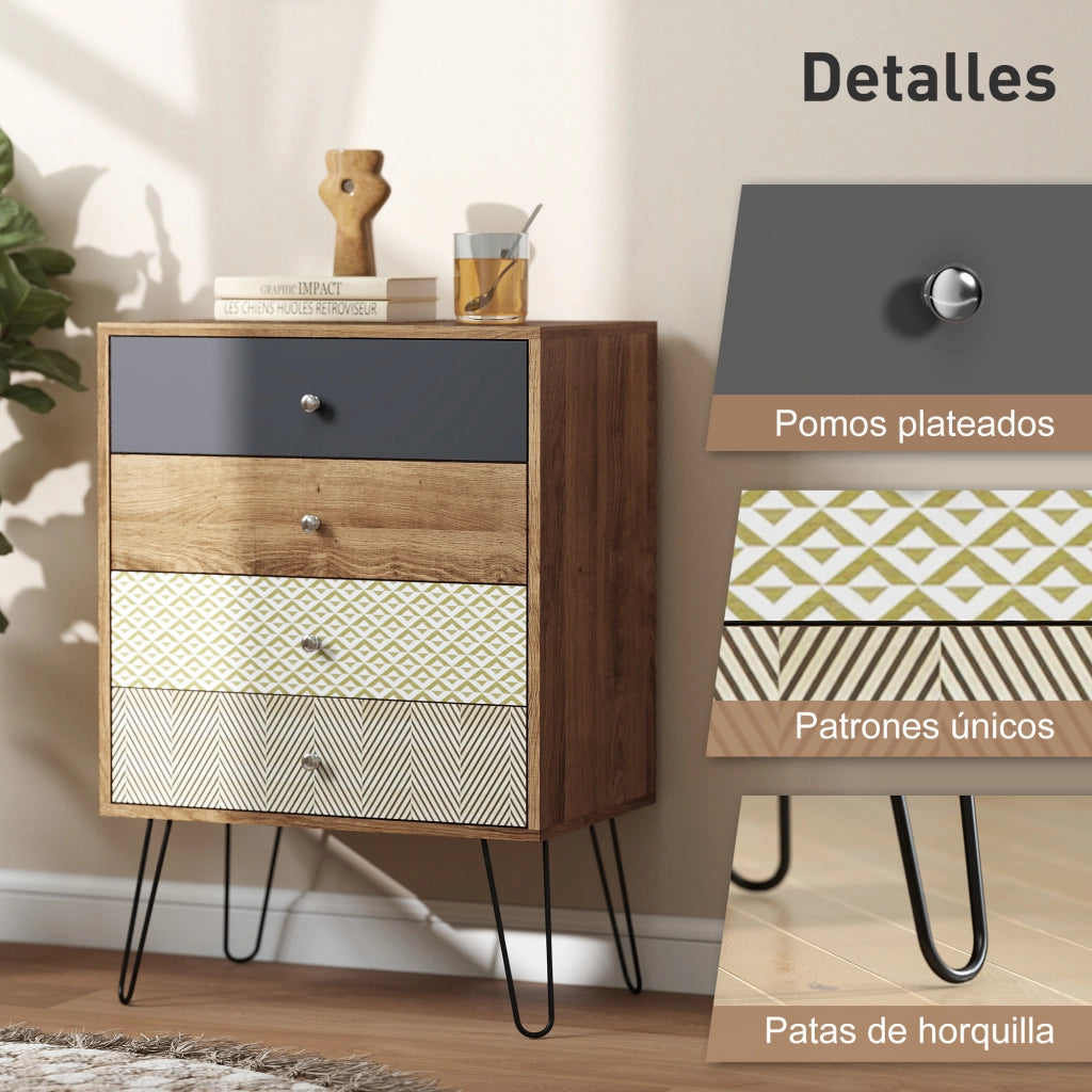 Com¨° con 4 Cassetti ¨C Zephmum ¨C Legno Multicolore 60x39x86 cm
