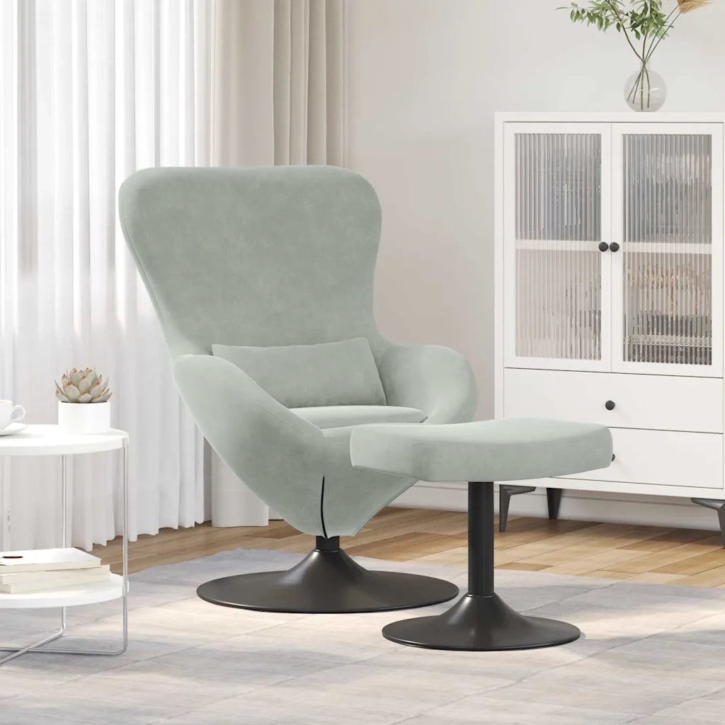 Poltrona | Sedia Egg con Pouf Grigio chiaro Velluto