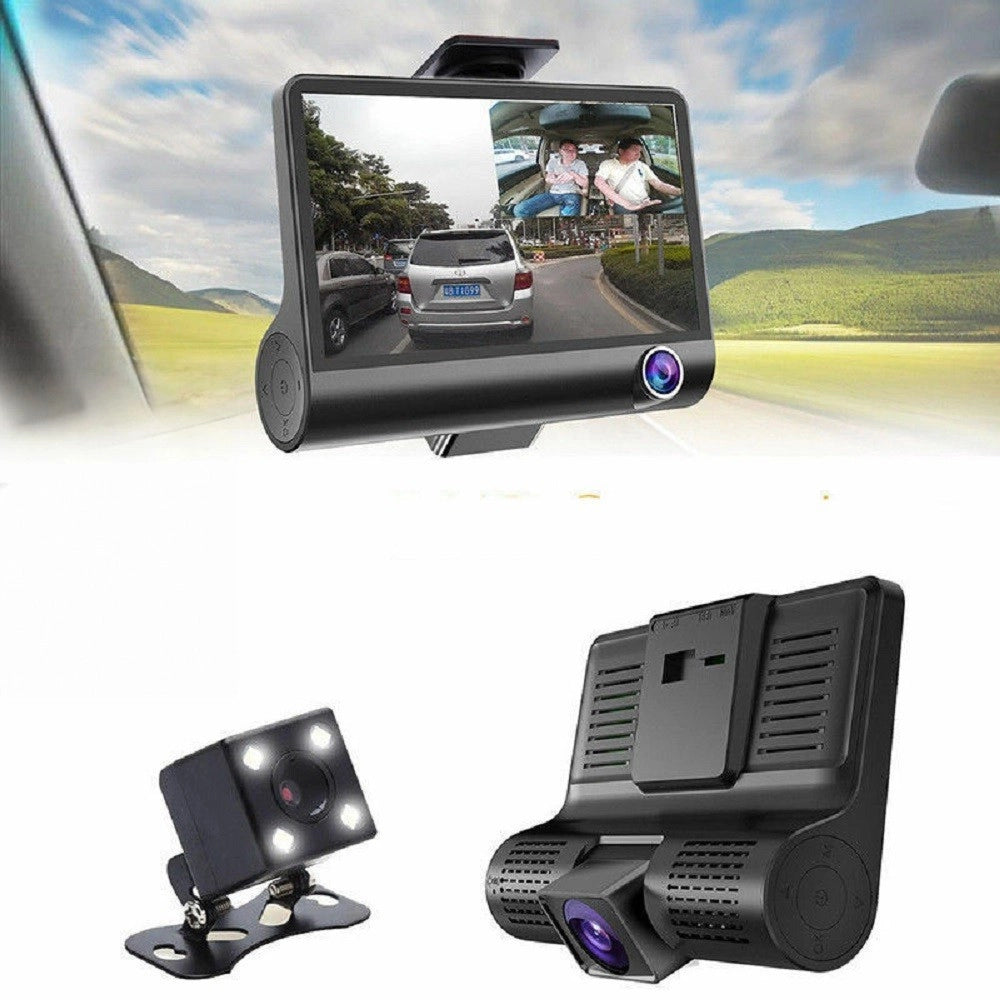 Trade Shop - Telecamera Dvr Per Auto Camper Full Hd 1080p 3 Telecamere Interna Esterna Lcd 4' -