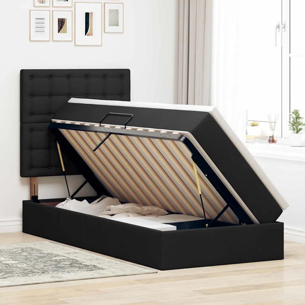Letto con contenitore e LED con led Nero 90 x 200 cm Poliestere