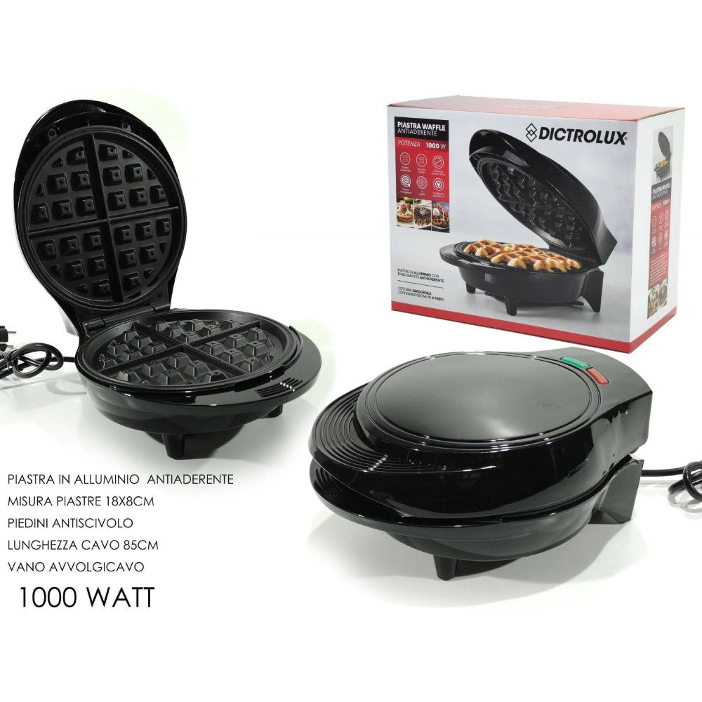 Trade Shop - Piastra Elettrica Macchina Waffle Maker 1000w Griglia Piastre Antiaderenti Nero -