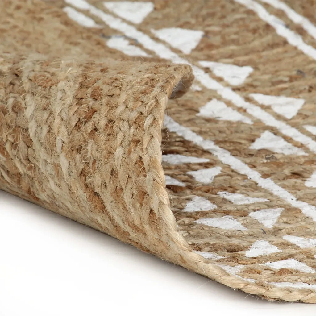 Tappeto del soggiorno | Tappeto Lavorato a Mano in Juta con Stampa Bianca 120 cm