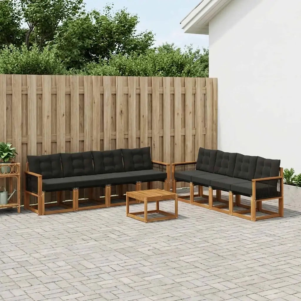 Set di divani da esterno con cuscino 9 pcs Naturale e Nero 3381856