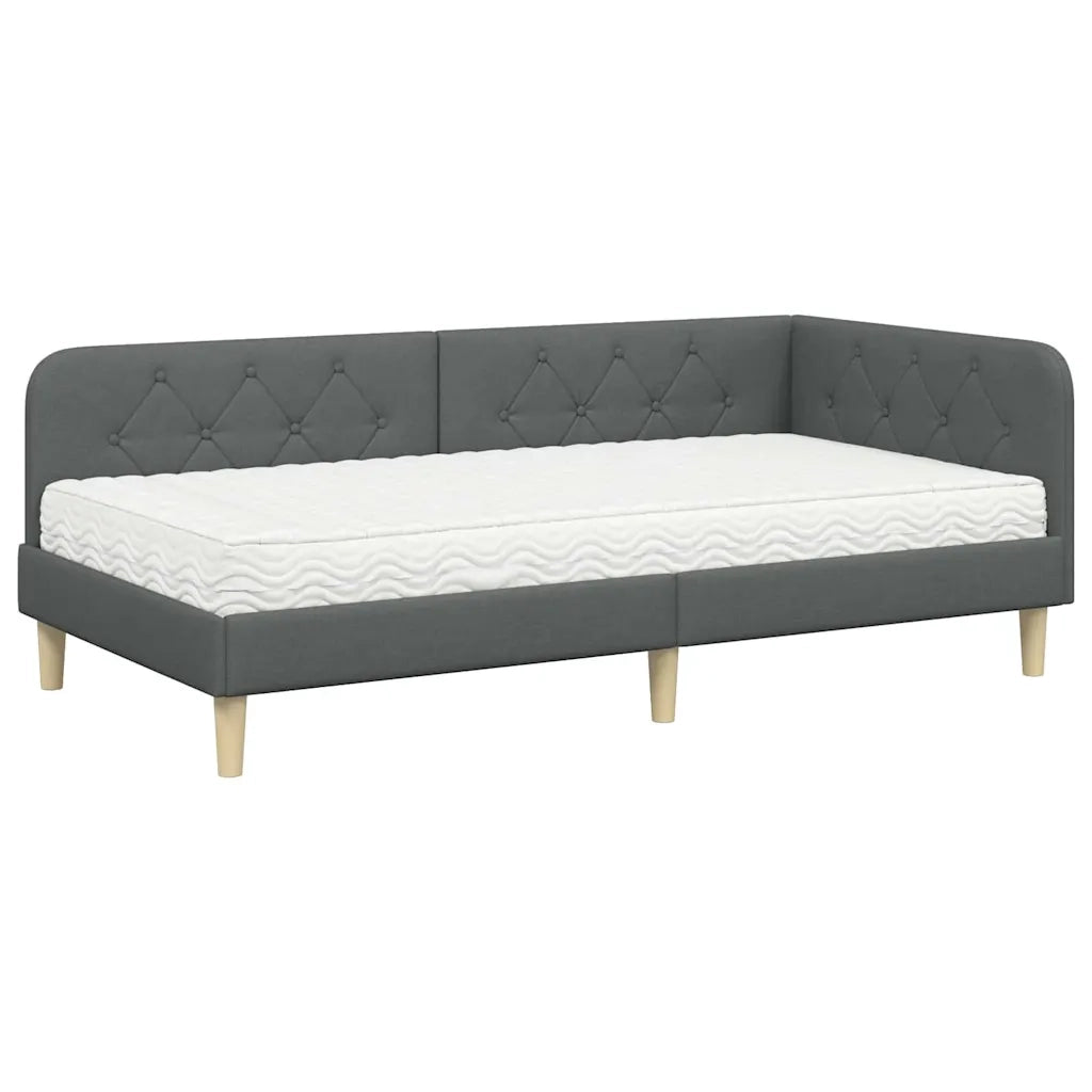 Cornice del letto ad angolo Grigio scuro 90 x 200 cm Tessuto