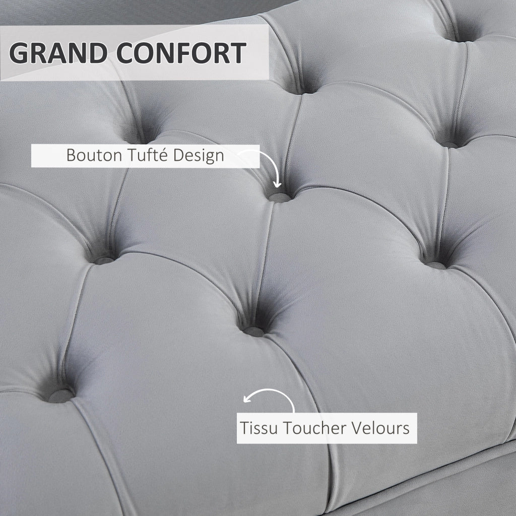 Pouf capitonnato ¨C Minimal ¨C 118x45x42 cm grigio chiaro metallo dorato