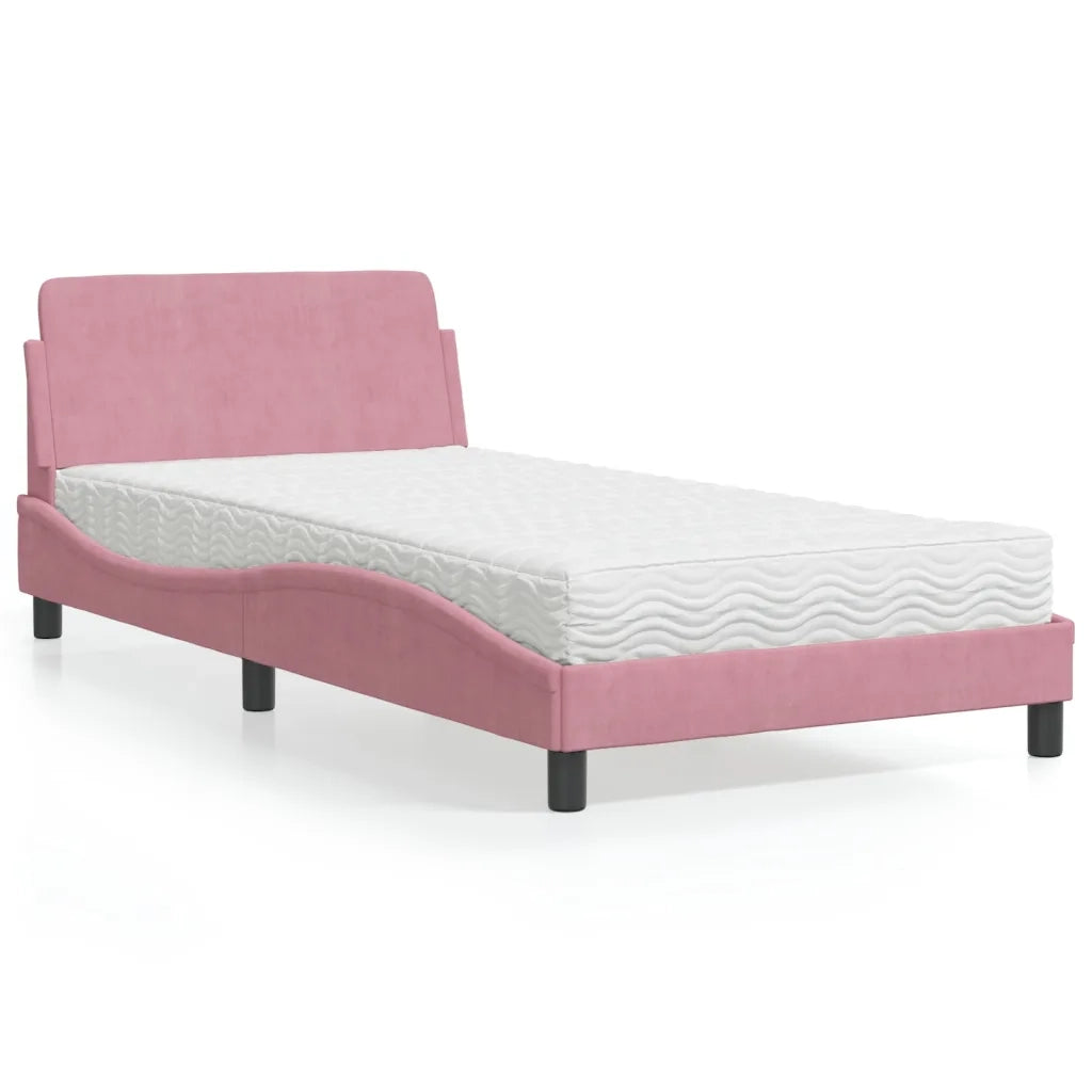 Letto con Materasso Dover Rosa 100x200 cm in Velluto