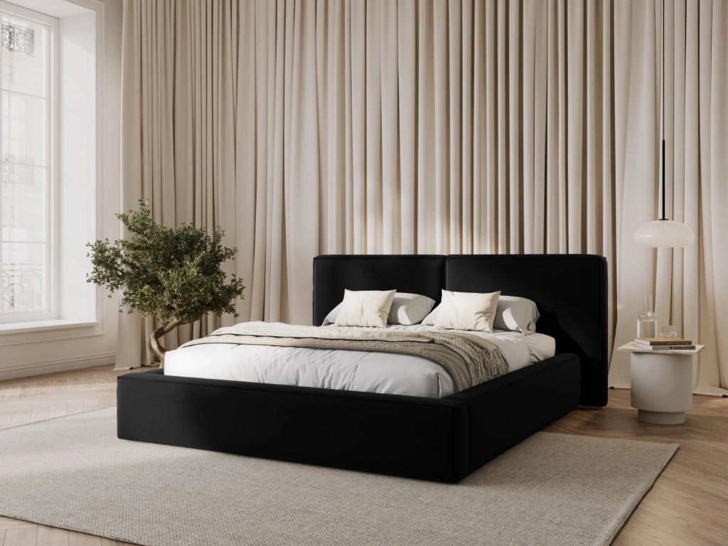 Cosmopolitan Design - Letto a cassettone con testiera doppia "Arendal" 200x200cm in velluto nero 