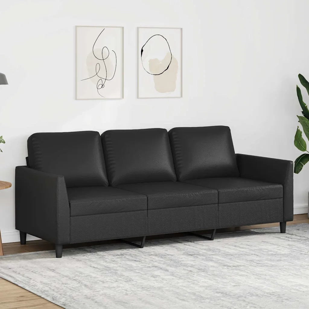 Divano a 3 Posti-Sofa 3 Posti Nero 180 cm in Similpelle 506082