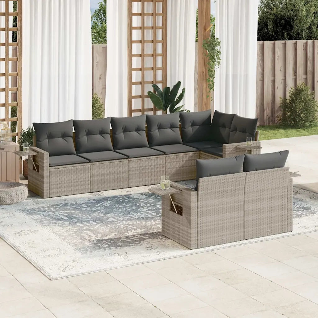 Set Divano da Giardino 8pz con Cuscini Grigio Chiaro Polyrattan