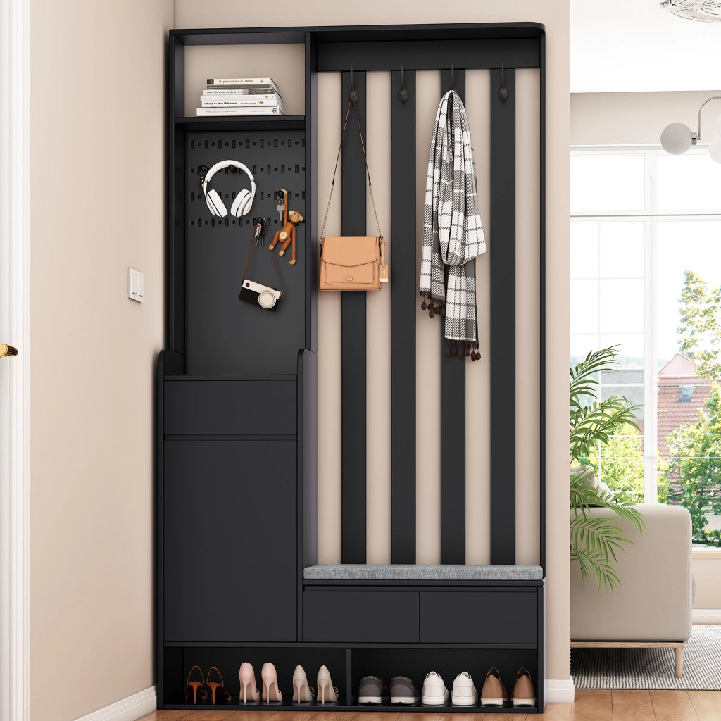 ARMADIO DA INGRESSO con panca, H180xL100xP35 cm, nero, MDF