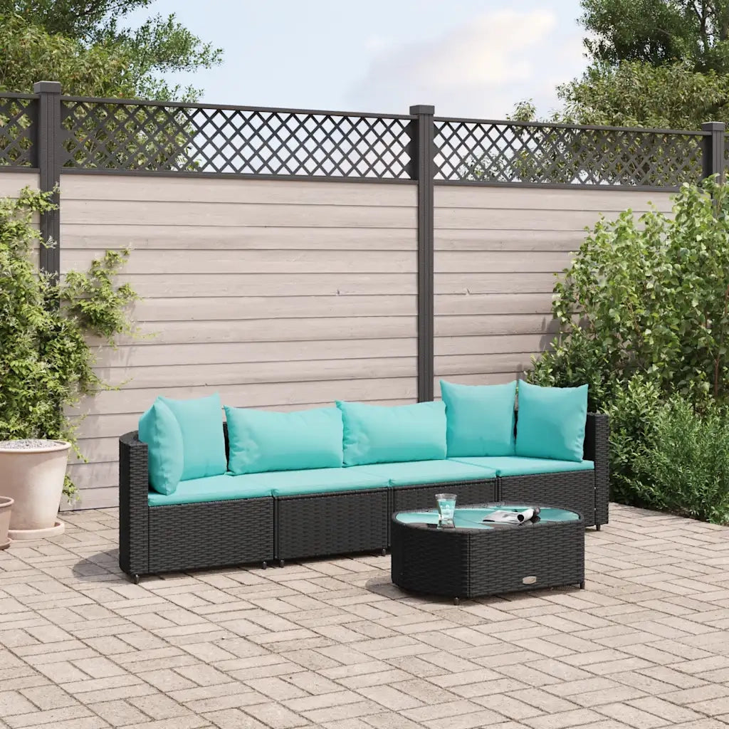 Set Divani da Giardino 5 pz con Cuscini in Polyrattan Nero