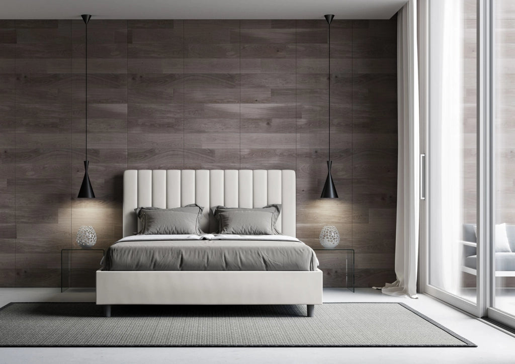 BS COM Letto matrimoniale con rete imbottito 160x200 similpelle bianco