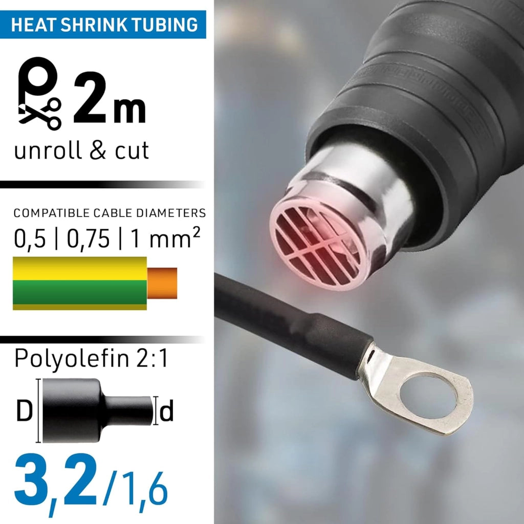 GUAINA TERMORESTRINGENTE 2M D.3,2/1,6MM NERA.