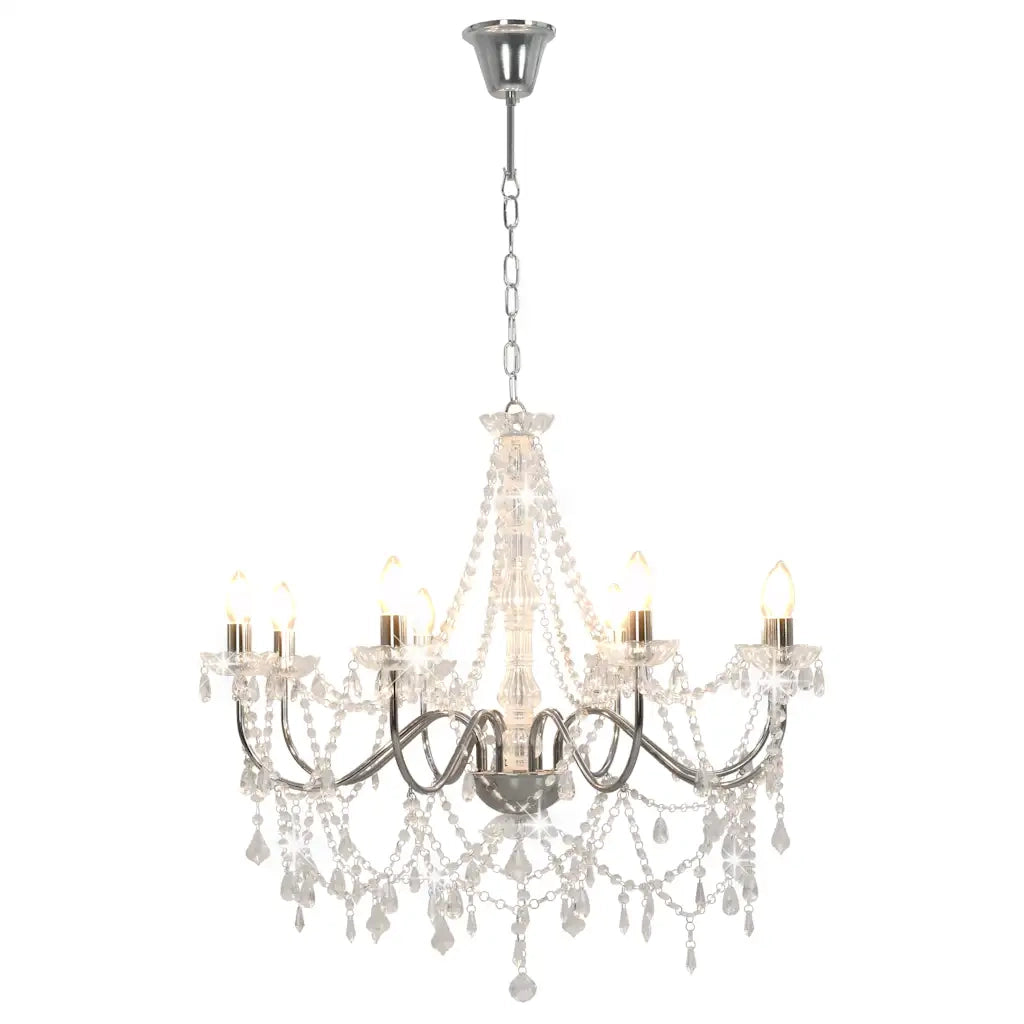 Lampadario con Perline Argento 8 Lampadine E14 281606