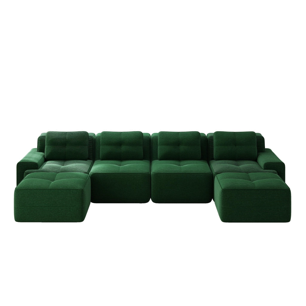 Sofa modulare senza ossa - Zephmum - U-Shape 4 posti verde velluto a coste antiscivolo