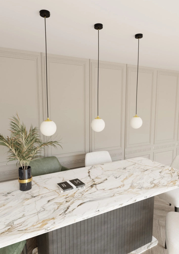Lampada sospesa Emibig Royal vetro bianco oro E14 Ø14