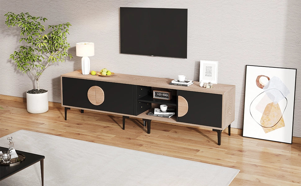Lowboard TV 180 cm nero e rovere in truciolare